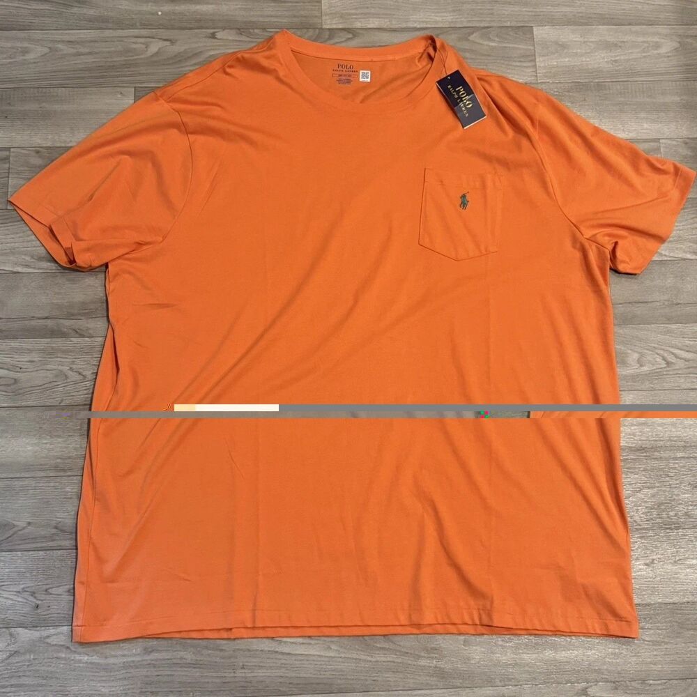 Polo Ralph Lauren Pocket Shirt Mens 4XB Big & Tall Orange Green Pony Crewneck